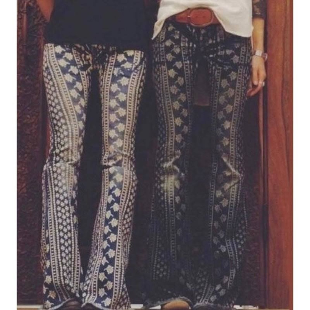 Free People Bali Mantra Flare Jeans with Bandanna Striped Pattern NWOT